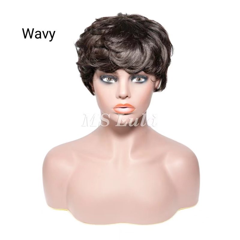 Natural Color Pixie Cut Human Hair Wig Machine-made Wig for Women - 图片 2